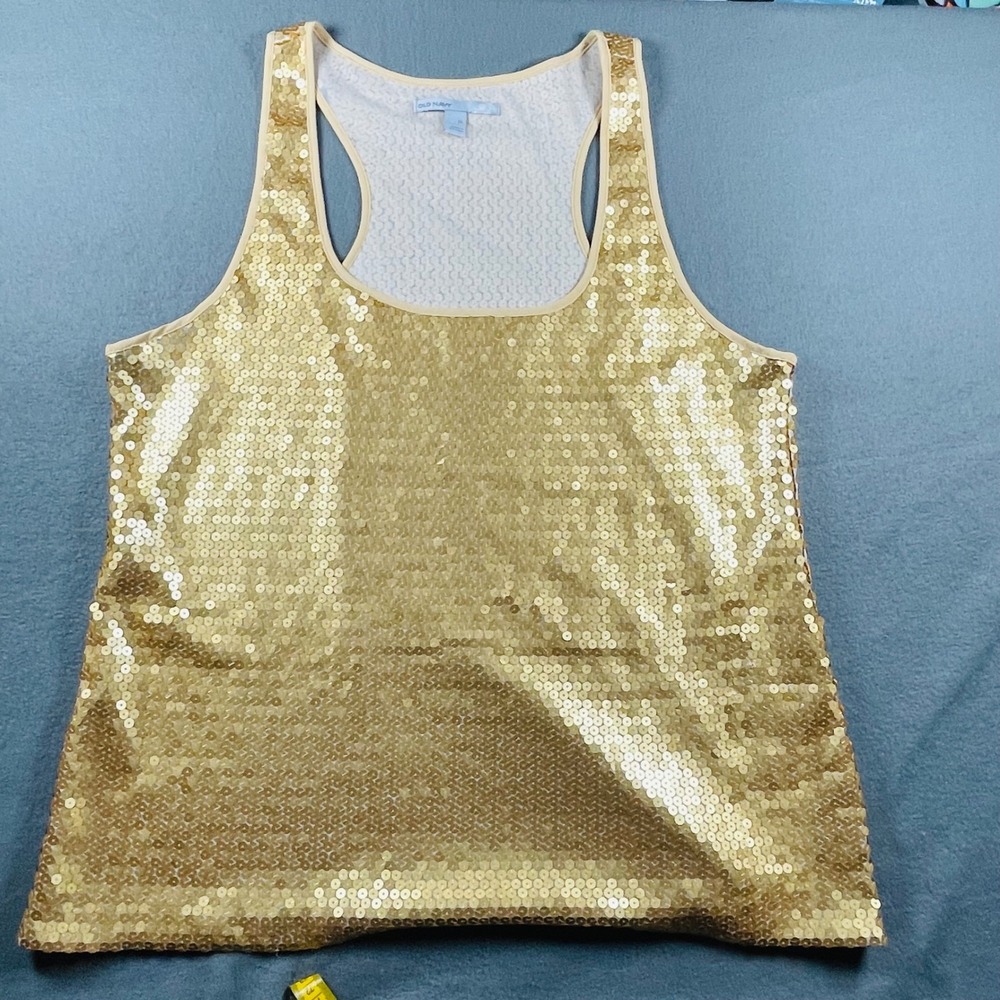 Old Navy Gold Sequin Racerback Tank Top Women's‎ XL Holiday Glam Mesh Lined